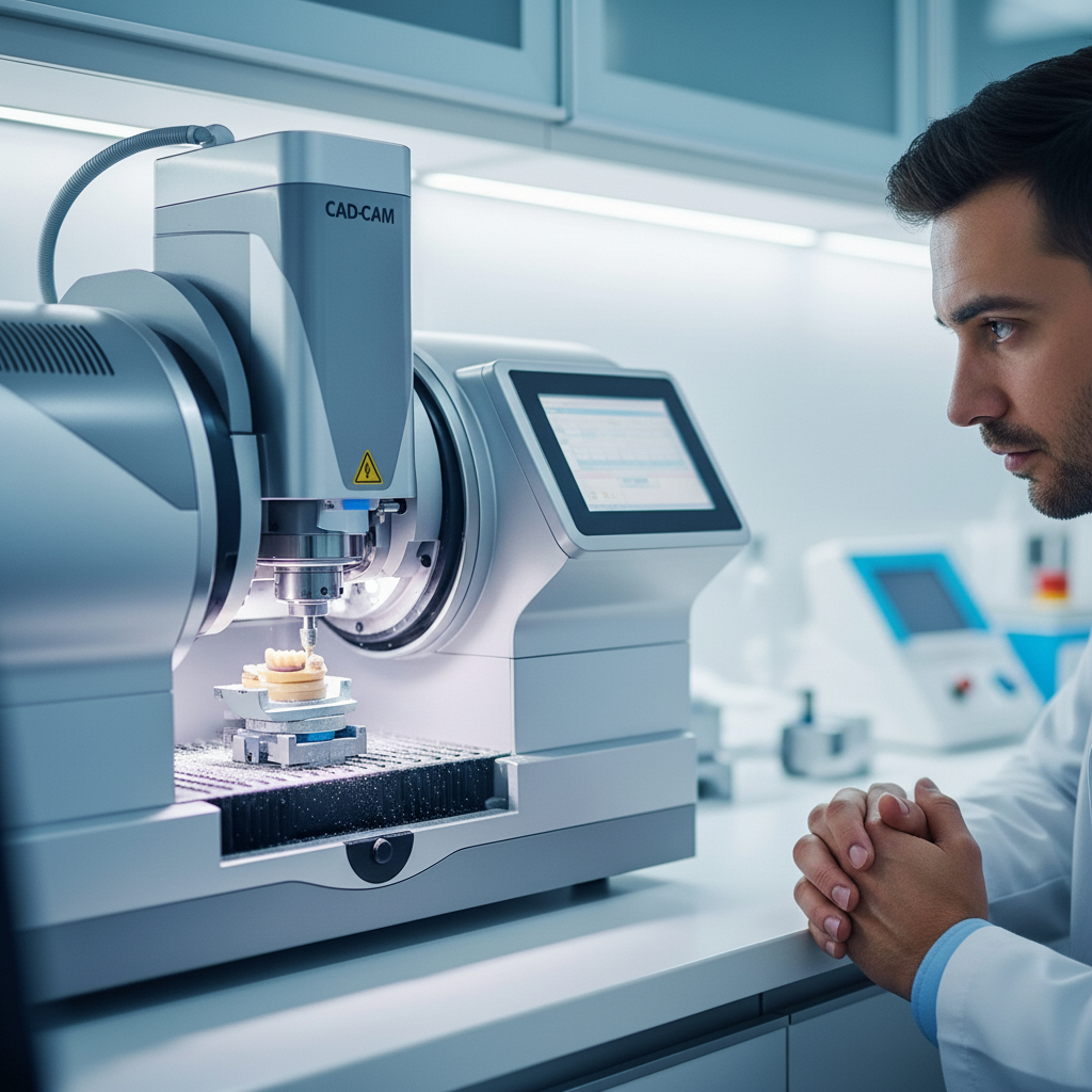 Nouveau Sourire en Allemagne rendu possible par la technologie de fraisage CAD/CAM rapide et précise dans la clinique.