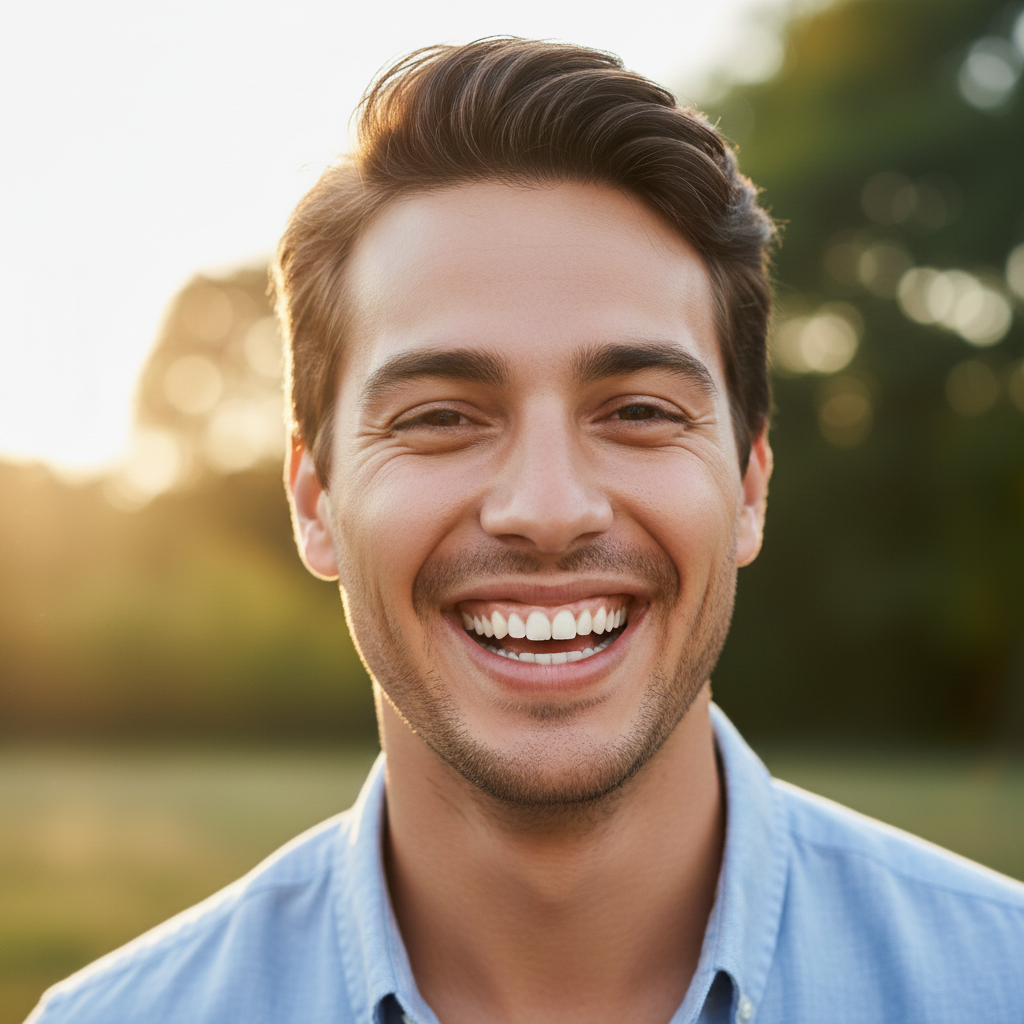 Makelloses, strahlendes Lächeln nach Zahnästhetik Smile Makeover Kosten Deutschland: Ein strahlendes, gesundes Lächeln symbolisiert Selbstvertrauen und neue Lebensfreude nach einer Transformation.