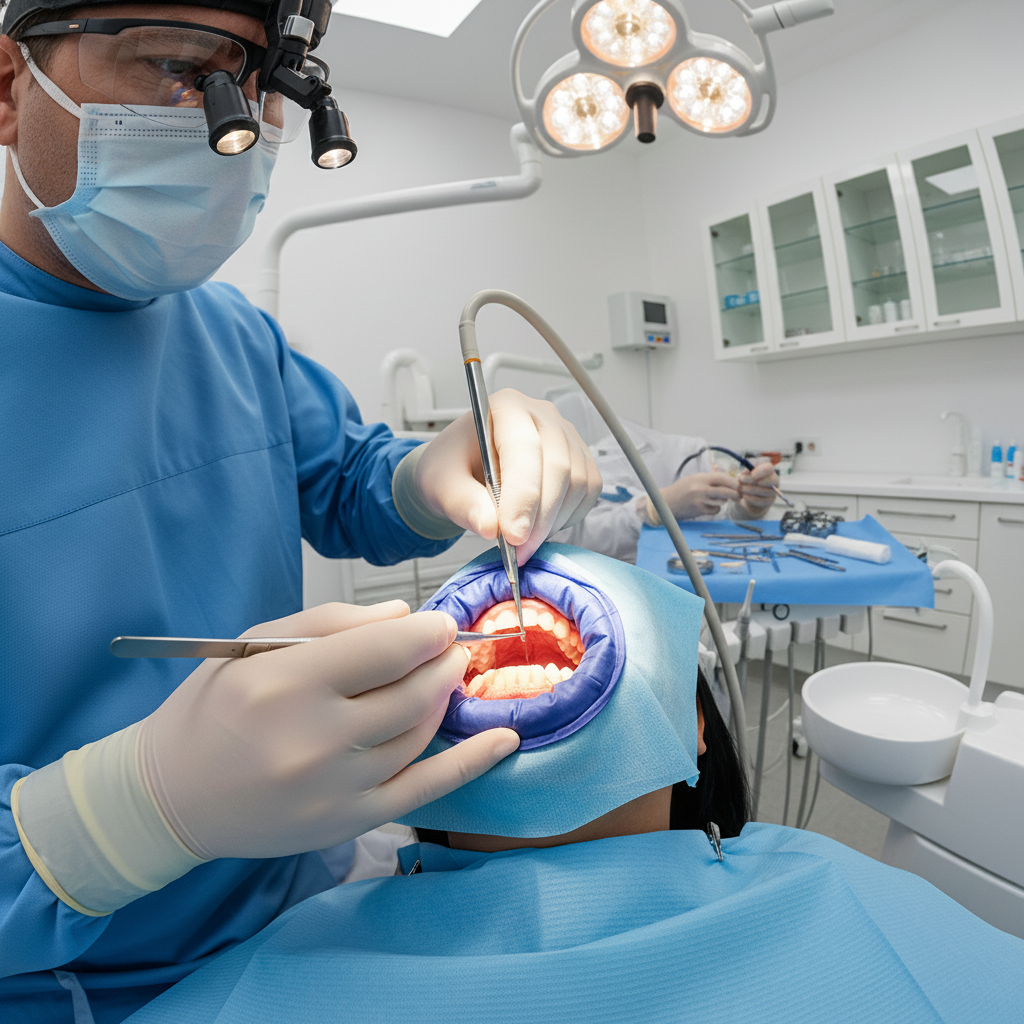 Zahnfleischoperation: Präziser Eingriff im Mundbereich Zahnfleischoperation Deutschland: Ein qualifizierter Chirurg führt präzise den Eingriff zur Wiederherstellung der Mundgesundheit durch.