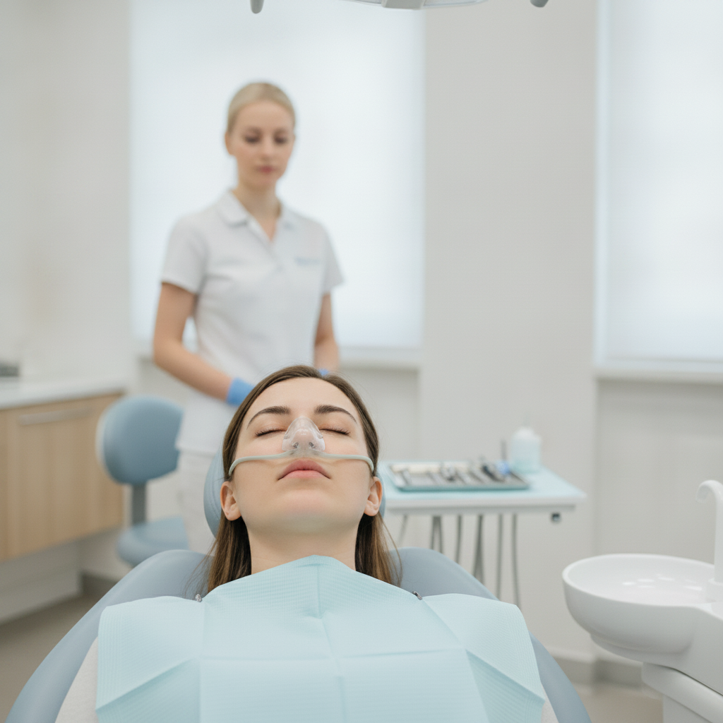 Schmerzfreie Zahnbehandlung durch Lachgas-Sedierung Schmerzen bei Zahnbehandlung Deutschland werden durch moderne Lachgas-Sedierung effektiv reduziert, für eine komfortable Patientenerfahrung.