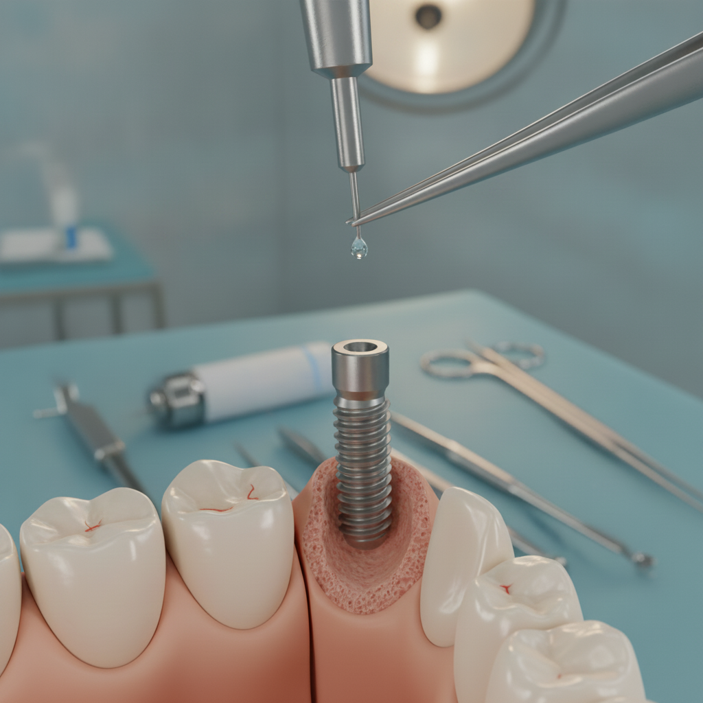 Einsetzung eines dentalen Implantats in den Kiefer Sofortimplantate Deutschland: Präzise Einsetzung in frische Zahnalveole für sofortige Stabilität und schnelle Heilung.