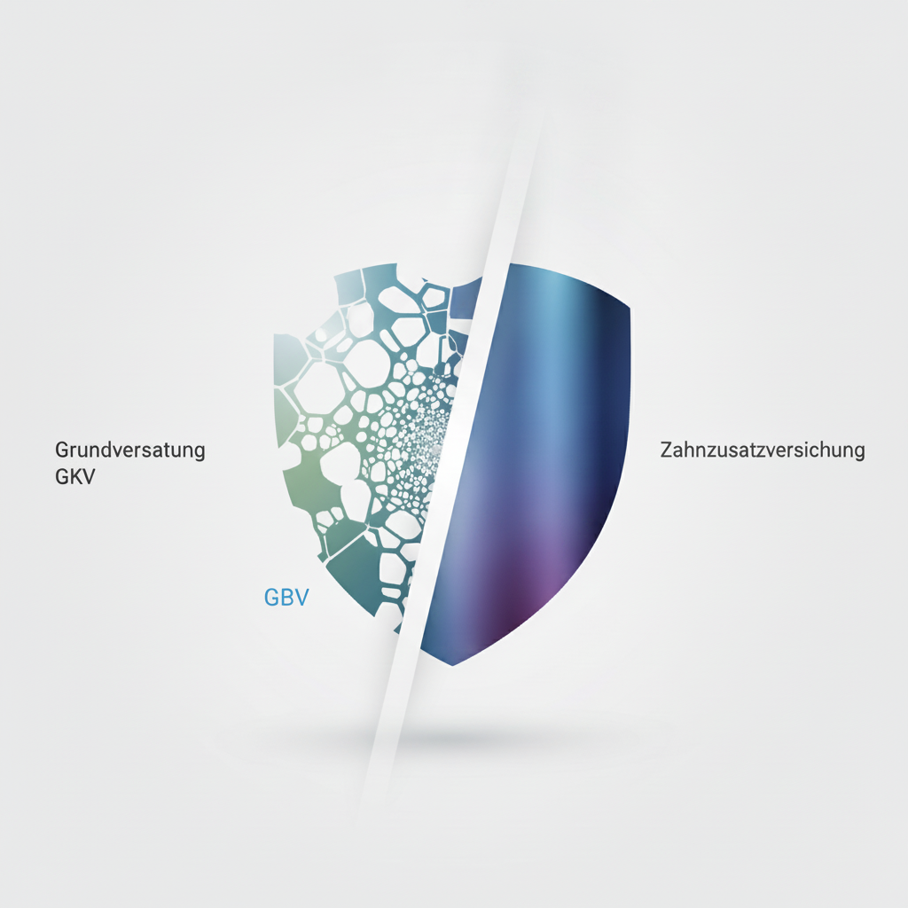 Beste Zahnzusatzversicherung Deutschland: Visualisierung der Unterschiede zwischen GKV und privatem Zusatzschutz für Zahngesundheit.